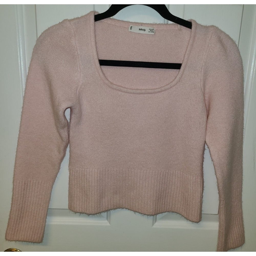 Ming Crop Sweater Top S Pink Long Sleeve Scoop neck collar Soft‎ Sexy